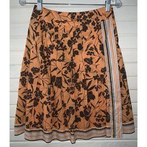 Antonio MELANI Sz 0 A-Line Pleated Skirt Orange Floral Side Closure Cotton EUC